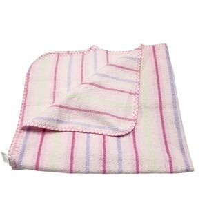 Vintage VTG Y2K Baby Connection Pink Green Purple Stripe Fleece Blanket 29x29"